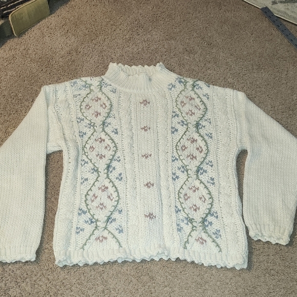 Women's Cream Sweater with Floral Pattern - Picture 1 of 4